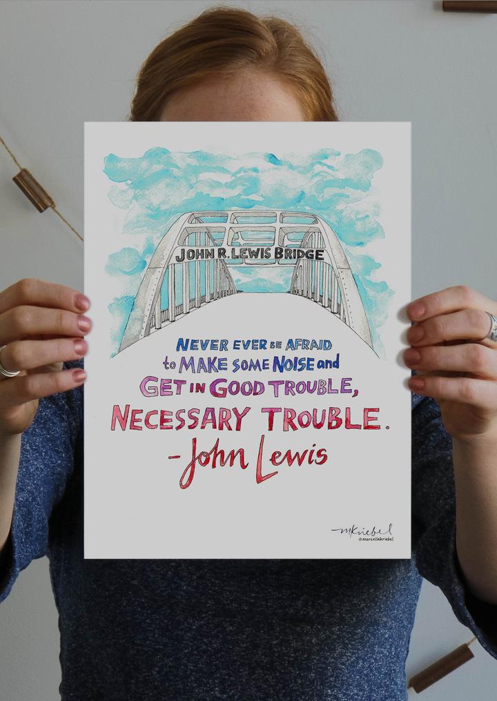 Good Trouble Quote by John Lewis Watercolor Art Print