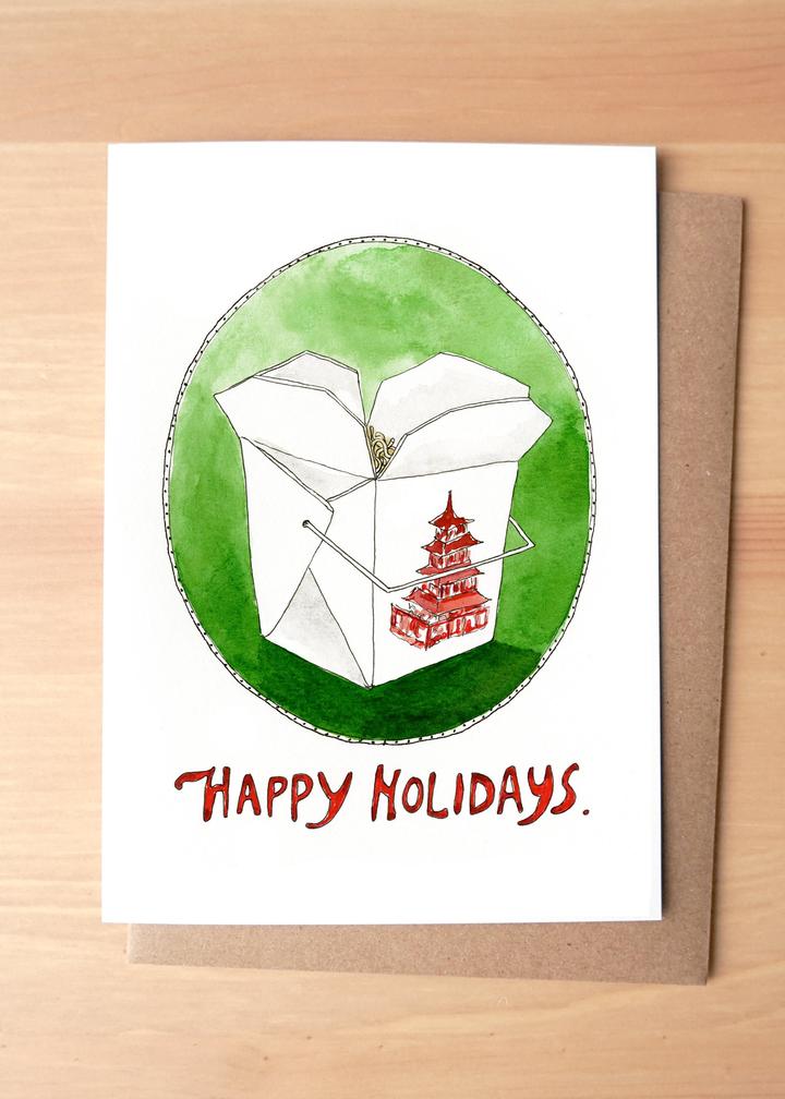 Happy Holidays Carry Out Container Greeting Card + Envelope