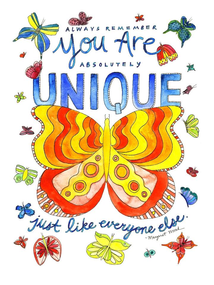 You Are Unique Quote by Margaret Mead Watercolor Art Print
