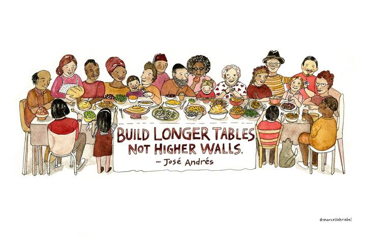 Build Longer Tables Not Higher Walls Quote by José Andrés Watercolor Art Print