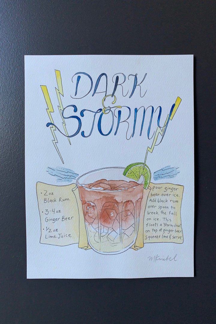 Dark and Stormy Recipe Original Watercolor Painting