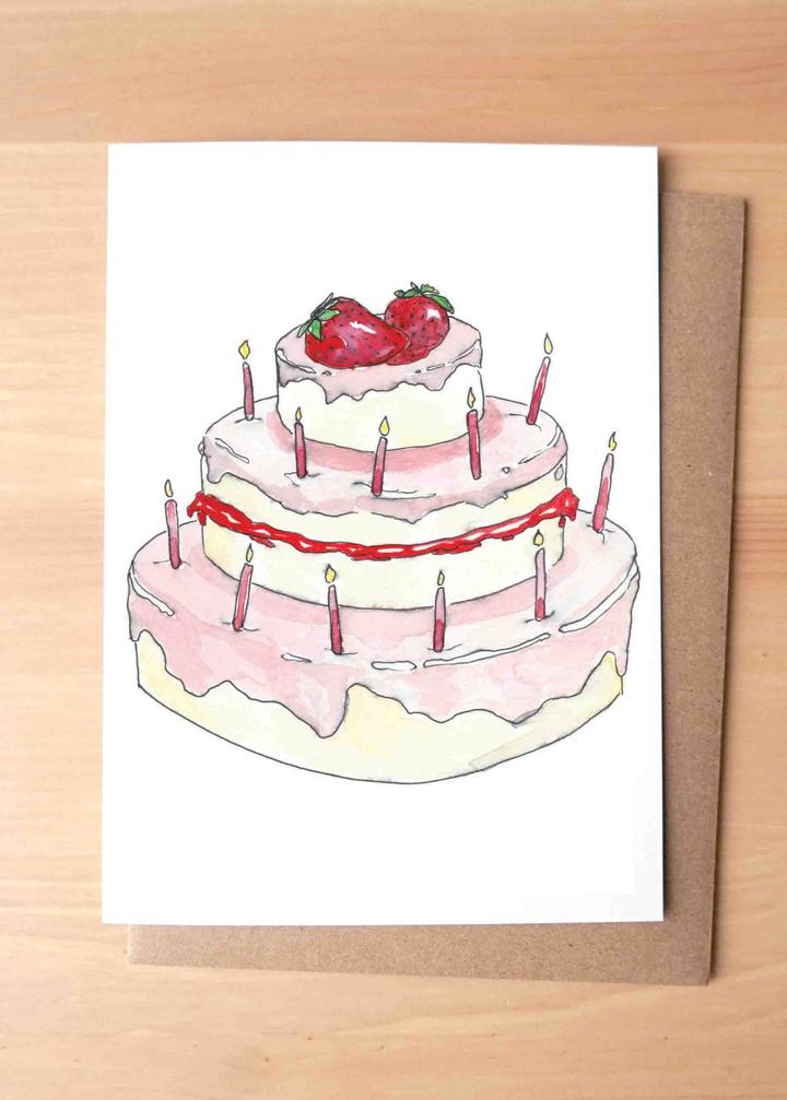 Birthday Cake Greeting Card + Envelope