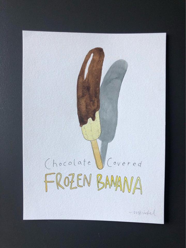 Chocolate Covered Frozen Banana Original Watercolor Painting