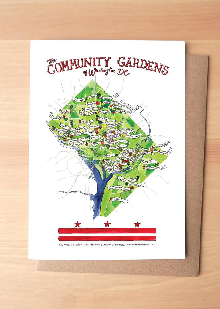Washington DC Community Gardens Map Greeting Card + Envelope