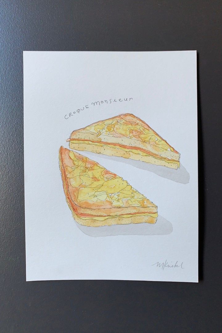 Croque Monsieur Sandwich Original Watercolor Painting