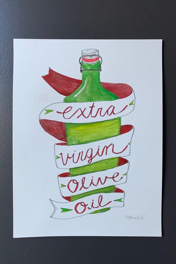 Extra Virgin Olive Oil Original Watercolor Painting