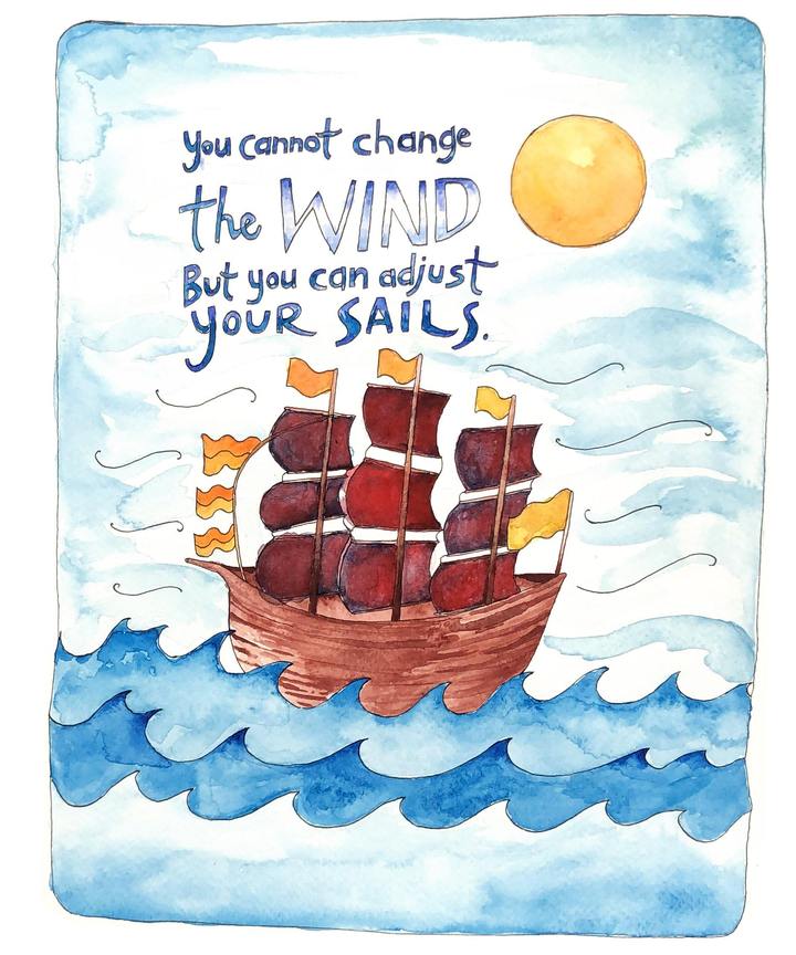 Adjust Your Sails Quote Watercolor Art Print