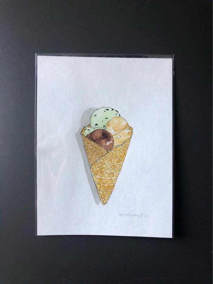 Ice Cream Cone Original Watercolor Painting