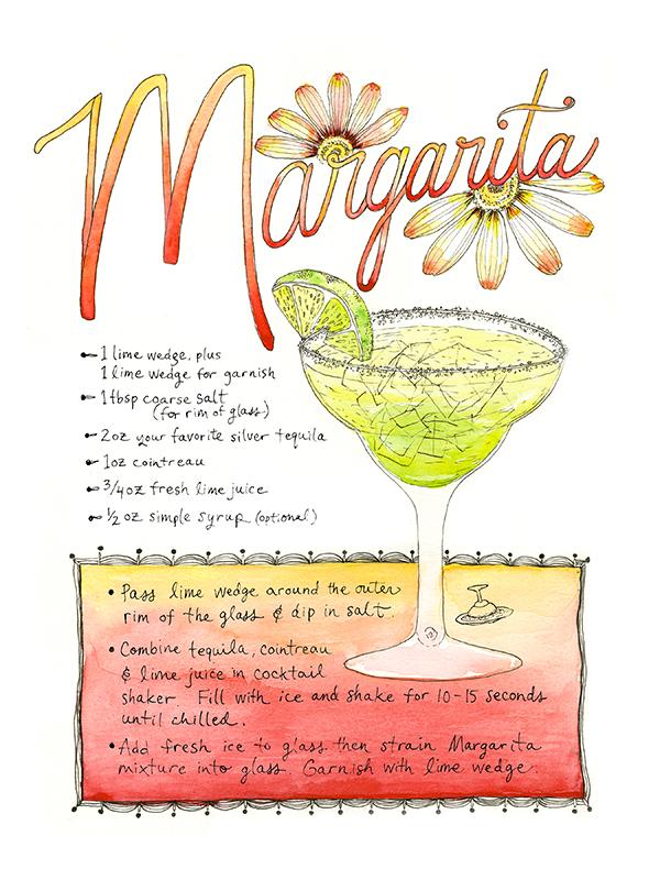 Margarita Recipe Watercolor Art Print
