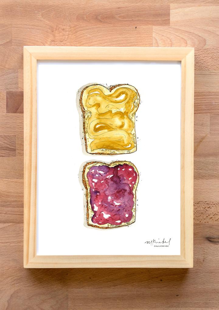 Peanut Butter & Jelly Sandwich Watercolor Art Print