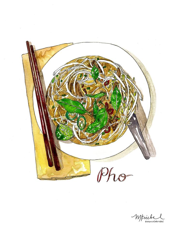 Pho Noodle Soup Watercolor Art Print