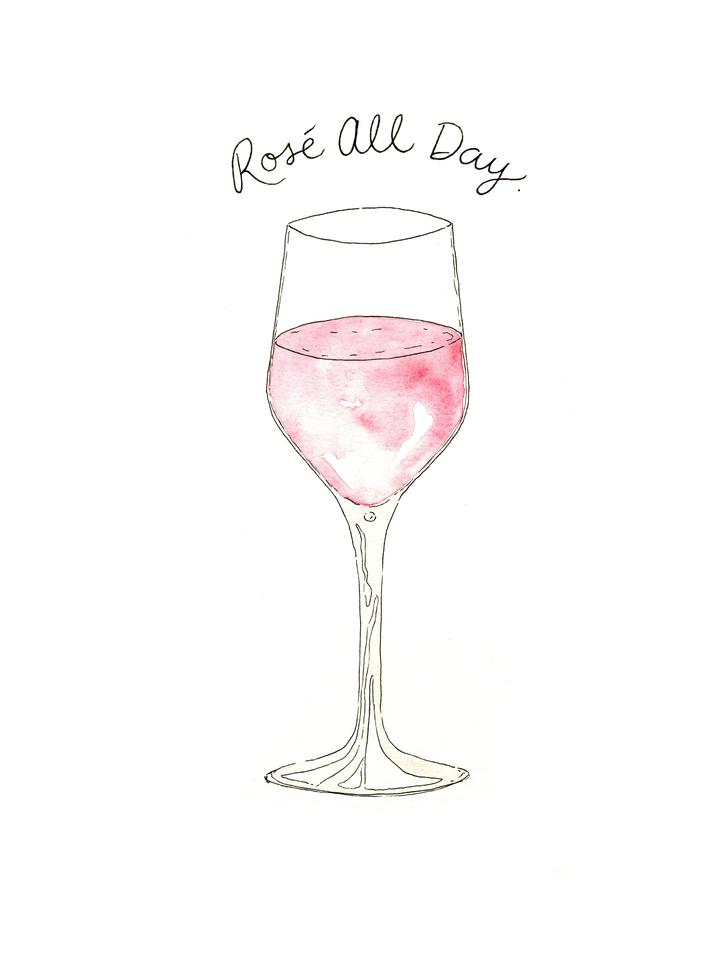 Rosé All Day Wine Watercolor Art Print
