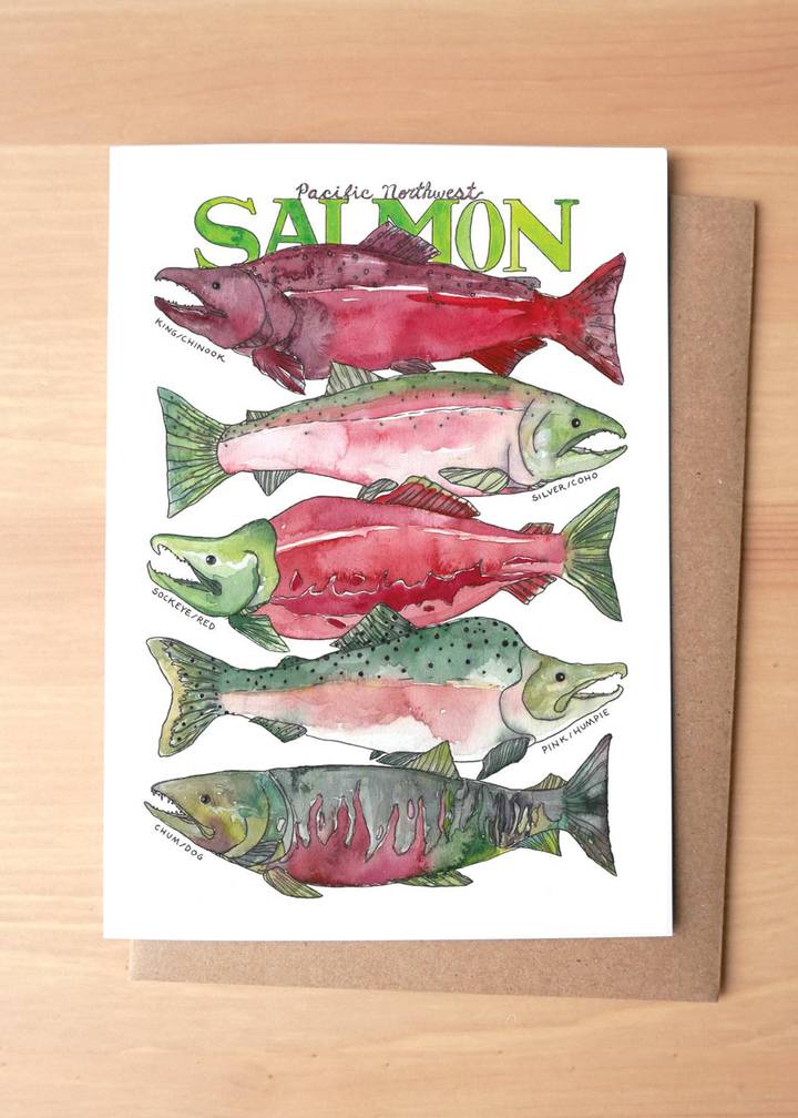 Pacific Northwest Salmon Greeting Card + Envelope