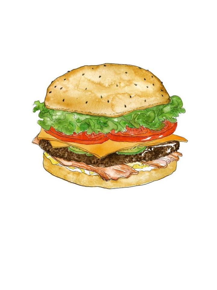 Bacon Burger Watercolor Art Print