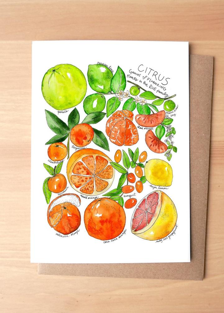 Citrus Produce Family Greeting Card + Envelope