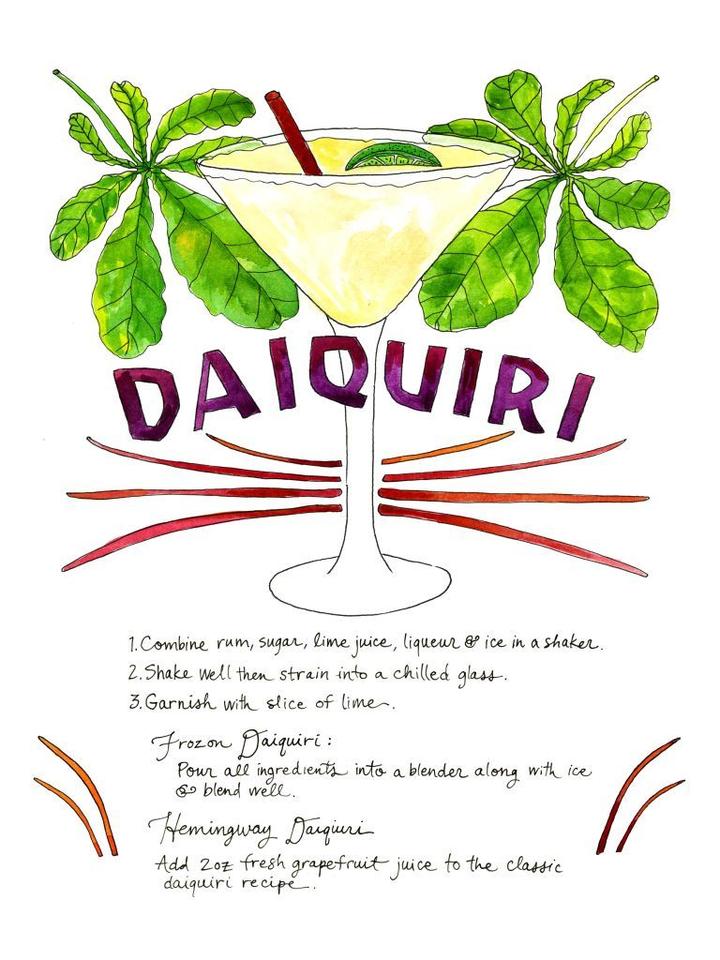 Daiquiri Recipe Watercolor Art Print