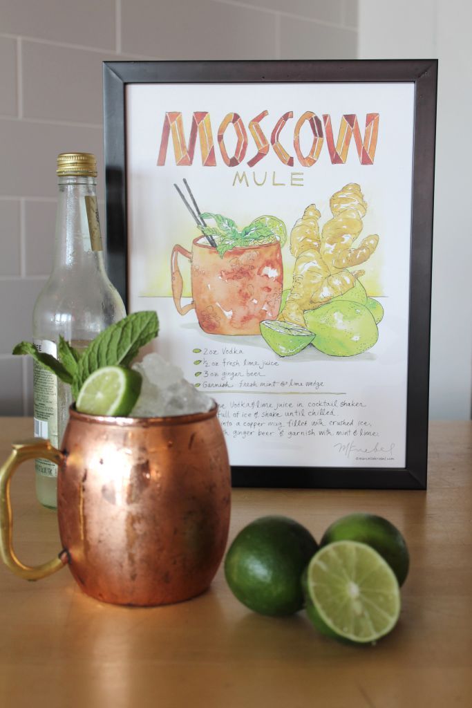 Moscow Mule Recipe Watercolor Art Print