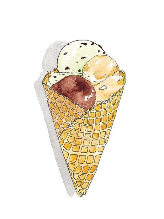 Ice Cream Waffle Cone  Watercolor Art Print