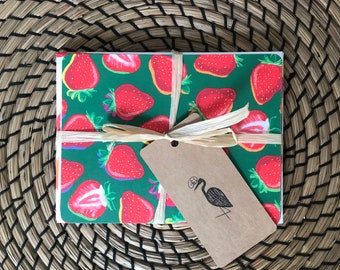 Fruit Salad Stationery Notecard Set - Lychee, Dragon Fruit, Strawberries, Grapefruit