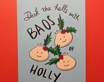 Baos of Holly Card - holidays card - bao card
