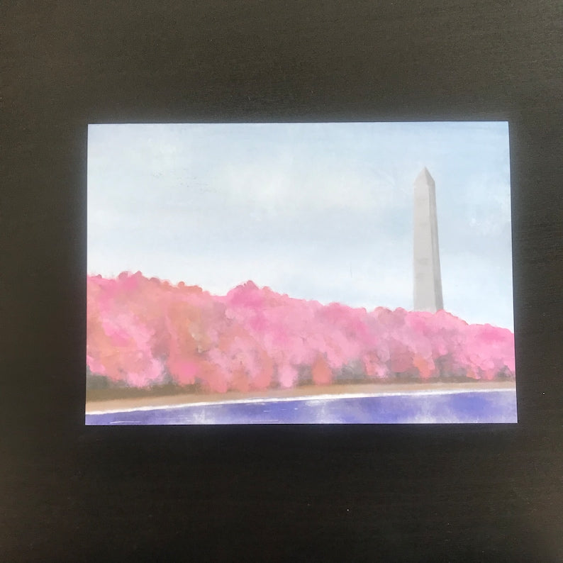 Washington, DC - Monument - Cherry Blossoms - Greeting Cards