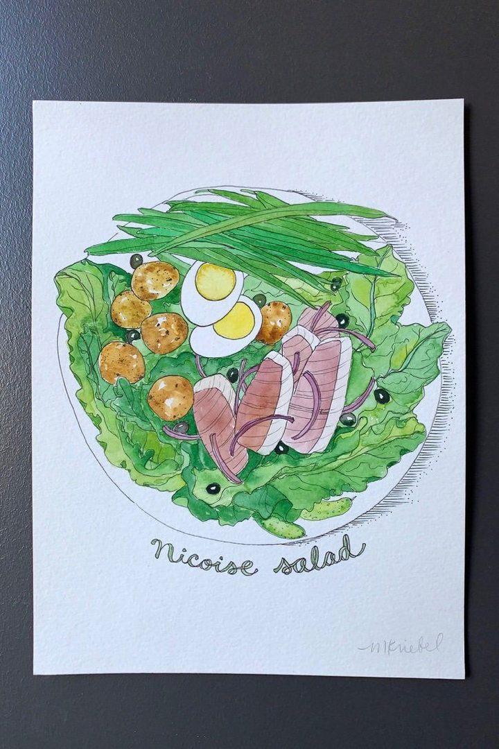 Nicoise Salad Original Watercolor Painting