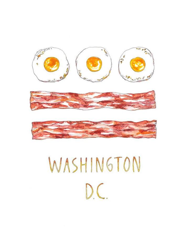 Washington, DC Breakfast Flag Watercolor Art Print